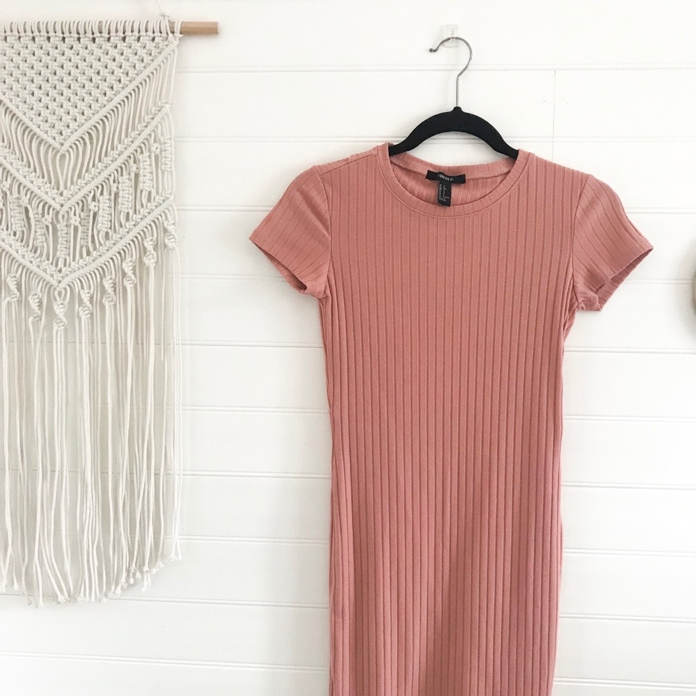 Forever21 Pink Ribbed T-Shirt Dress